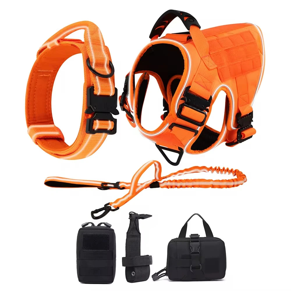 Tactical Orange Pet Vest for Large Dogs Anti-Pull Dog Harness Adjustable Military Harness Convenient for Walking and Training