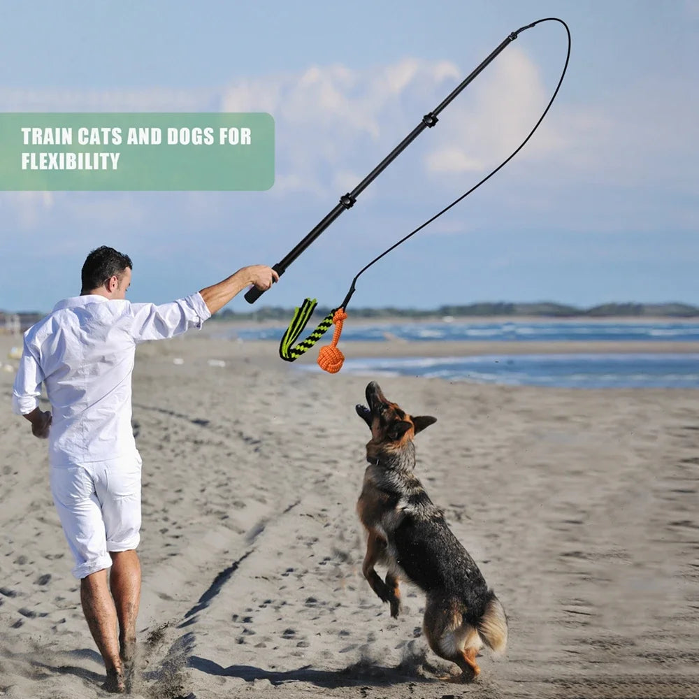 Retractable Pole Dog Chew Toy Pet Black Plush Toys Bite-Resistant Flirt Pole for Dogs Teaser Wand with Plush Refill Dog Toy
