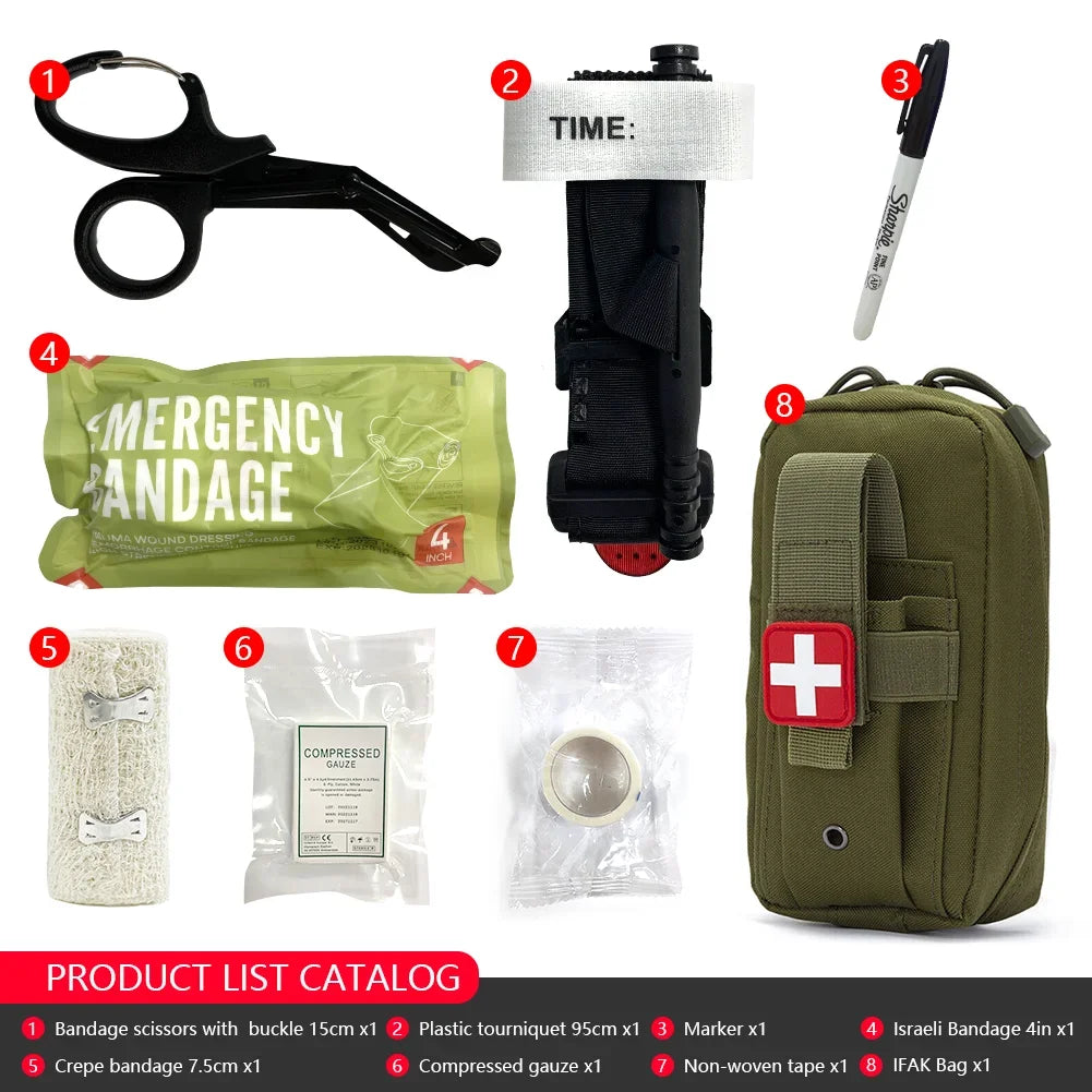 8Pcs IFAK Tactical Molle Pouch Survival First Aid Kit for Emergency Rescue Outdoor Camping Hiking Sports Portable