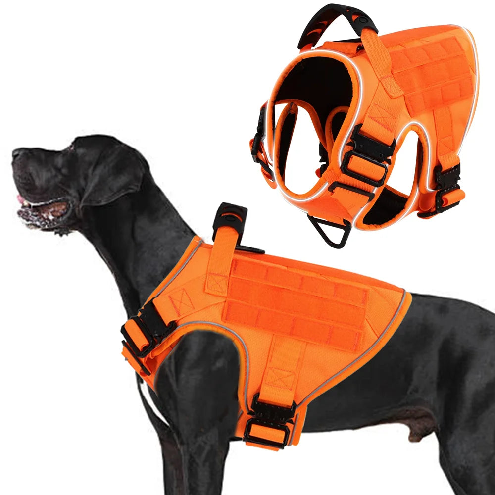Tactical Orange Pet Vest for Large Dogs Anti-Pull Dog Harness Adjustable Military Harness Convenient for Walking and Training