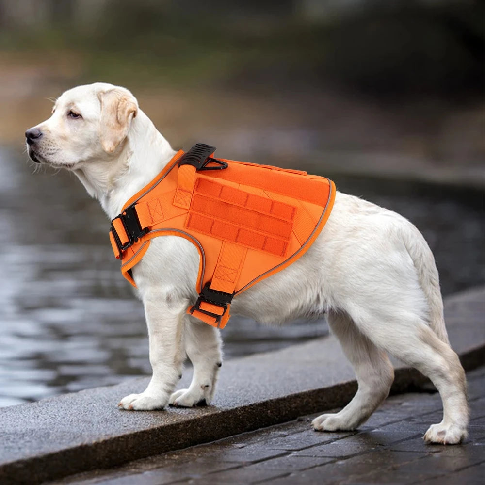 Tactical Orange Pet Vest for Large Dogs Anti-Pull Dog Harness Adjustable Military Harness Convenient for Walking and Training