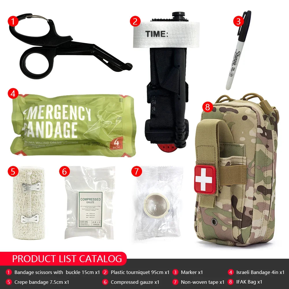 8Pcs IFAK Tactical Molle Pouch Survival First Aid Kit for Emergency Rescue Outdoor Camping Hiking Sports Portable