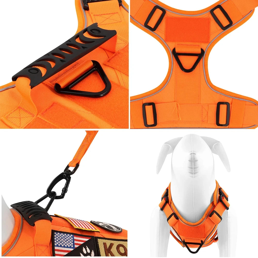 Tactical Orange Pet Vest for Large Dogs Anti-Pull Dog Harness Adjustable Military Harness Convenient for Walking and Training