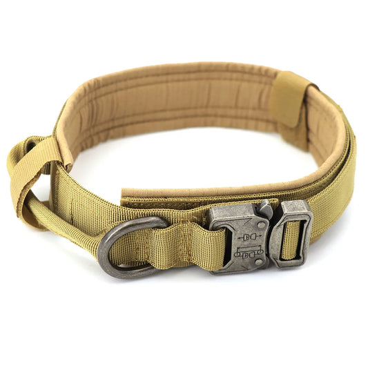 Tactical Military Dog Collar Adjustable Nylon Dog Collar with Control Handle and Metal Buckle for Medium and Large Dogs