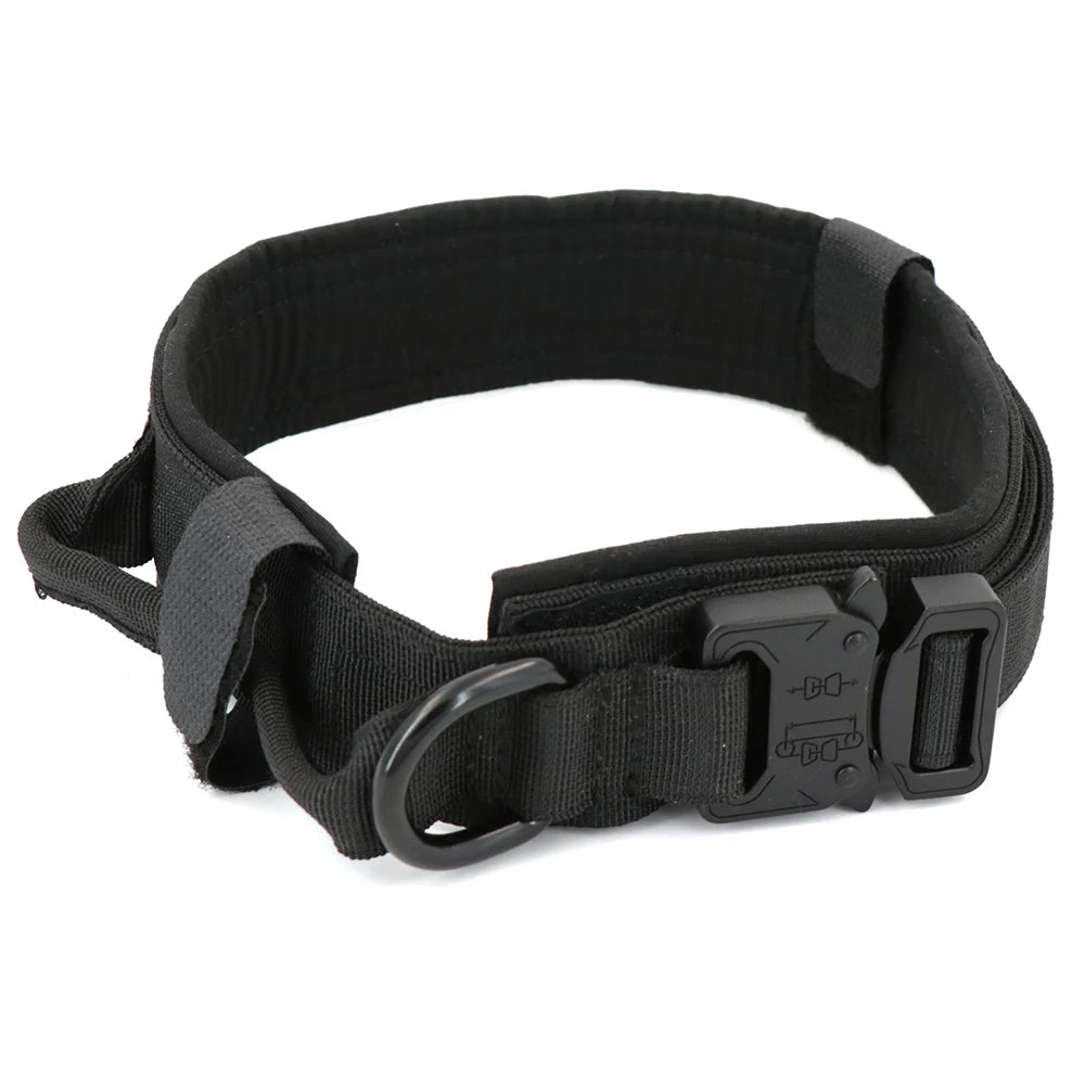 Tactical Military Dog Collar Adjustable Nylon Dog Collar with Control Handle and Metal Buckle for Medium and Large Dogs