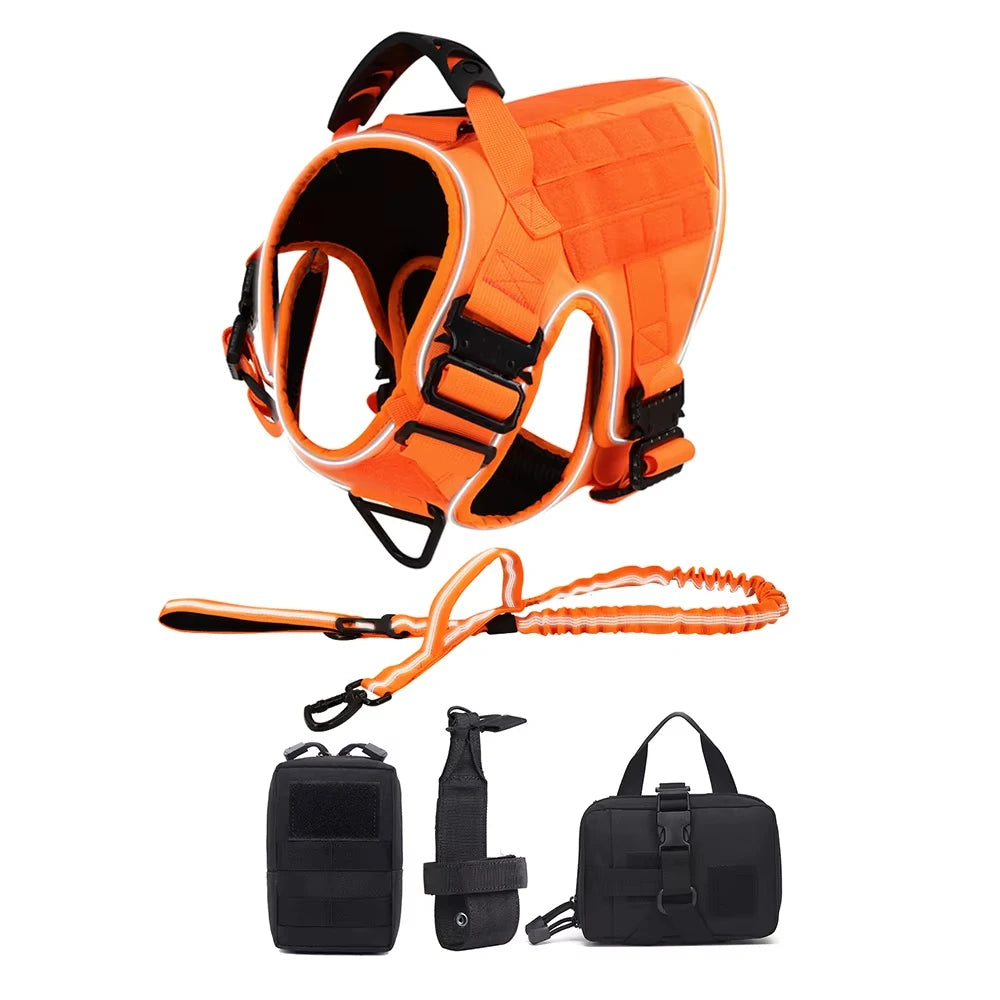 Tactical Orange Pet Vest for Large Dogs Anti-Pull Dog Harness Adjustable Military Harness Convenient for Walking and Training