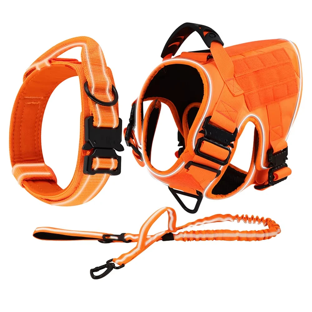 Tactical Orange Pet Vest for Large Dogs Anti-Pull Dog Harness Adjustable Military Harness Convenient for Walking and Training