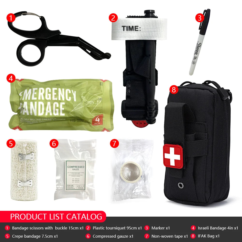 8Pcs IFAK Tactical Molle Pouch Survival First Aid Kit for Emergency Rescue Outdoor Camping Hiking Sports Portable