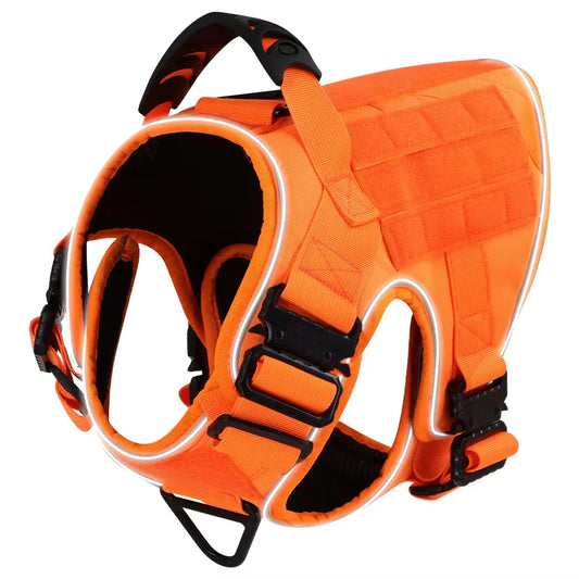 Tactical Orange Pet Vest for Large Dogs Anti-Pull Dog Harness Adjustable Military Harness Convenient for Walking and Training