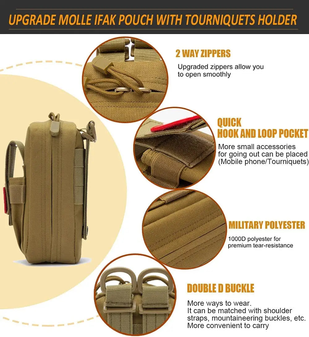 8Pcs IFAK Tactical Molle Pouch Survival First Aid Kit for Emergency Rescue Outdoor Camping Hiking Sports Portable