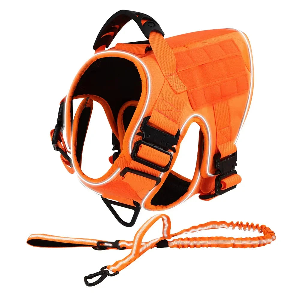 Tactical Orange Pet Vest for Large Dogs Anti-Pull Dog Harness Adjustable Military Harness Convenient for Walking and Training