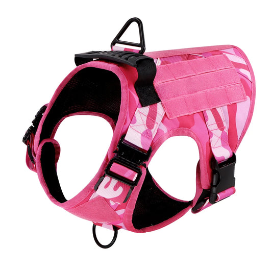 Military Dog Pink Harness for Large Medium Dogs German Shepherd Harness Collar Leash Set Adjustable Pet Tactical Training Vest
